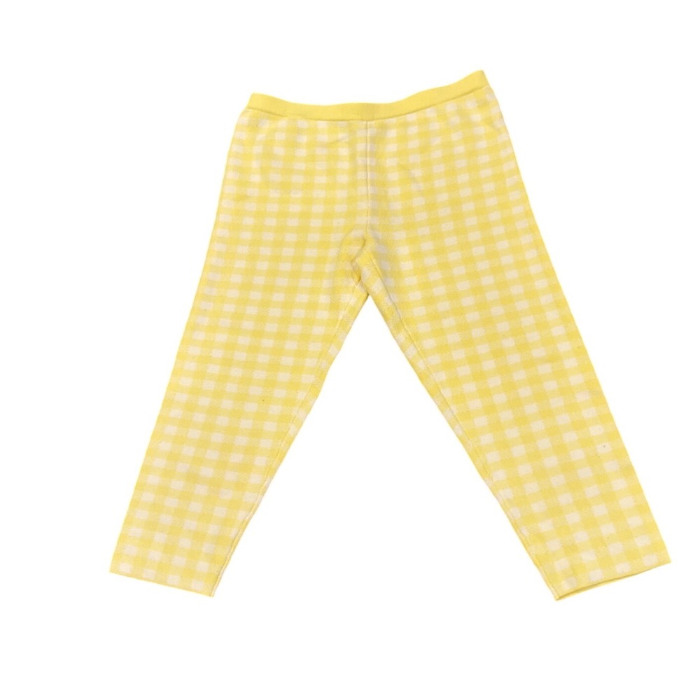 525 America Yellow Gingham Knit Tapered Leg Pants Elastic Waist Ankle Length